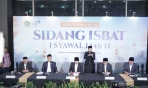 Menteri Agama Nasaruddin Umar memimpin konferensi pers sidang isbat 1446 H.